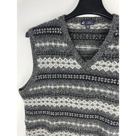 J.Crew Fair Isle Sweater Vest Mens XL Gray Lambswool Nordic Knit V-Neck - Picture 4 of 11